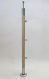 Słupek łączeniowy Ø 42,4 x 960 mm , 3 szt. mocowania rurki Ø 12 mm , AISI 304 + drewno DĘBOWE , poler , do balustrady
